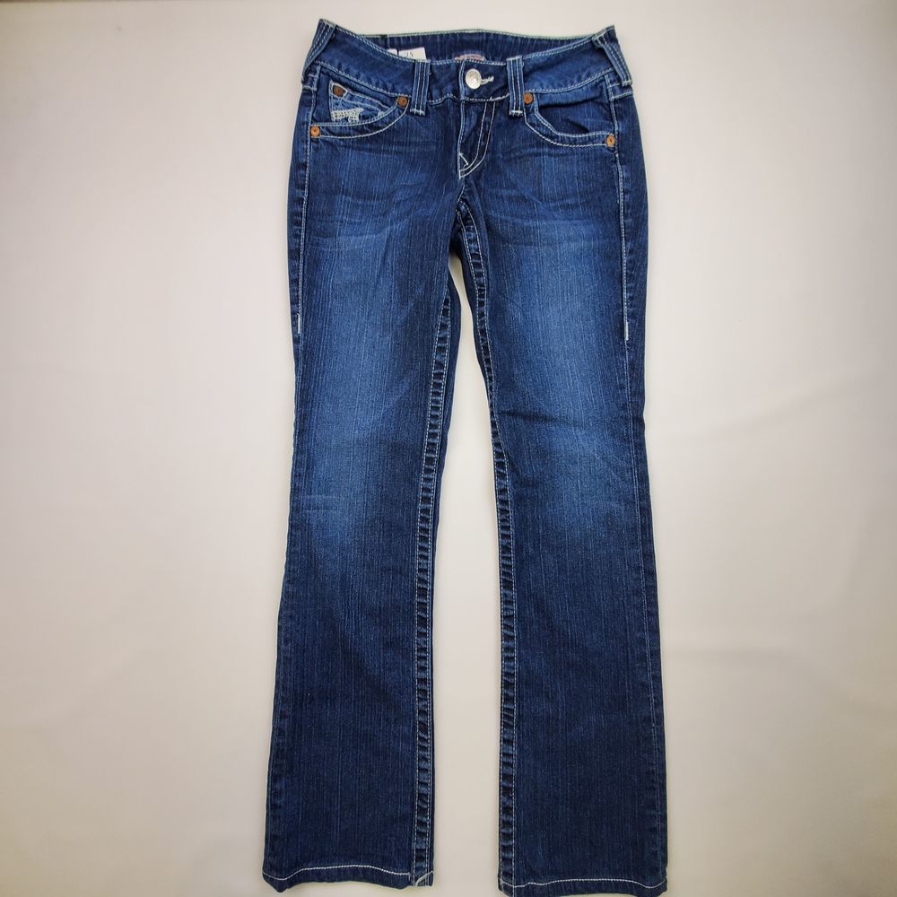 TRUE RELIGION EMBROIDERED BACK FLAP POCKET JEANS
